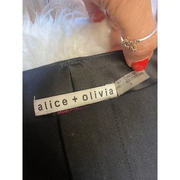 $264 ALICE + OLIVIA Stacey Bendet Size 8 Andrew Skinny Ponte Trouser Pant Black